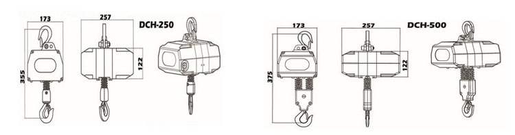 DUKE充電式環(huán)鏈電動(dòng)葫蘆尺寸圖