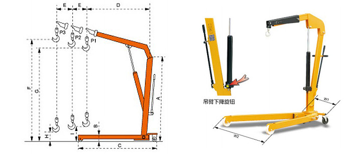 歐式重型單臂吊,折疊式液壓小吊車(chē)尺寸圖