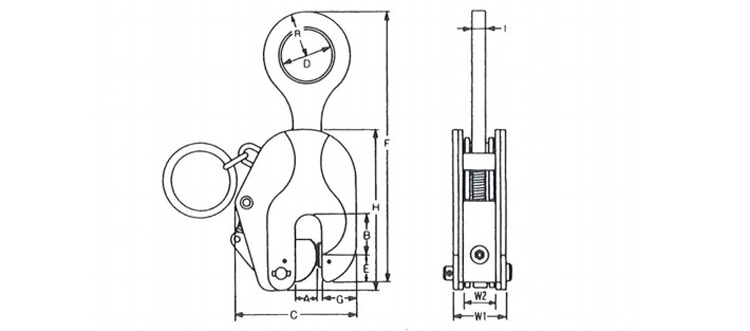 SL型豎吊鋼板鉗結(jié)構(gòu)尺寸圖