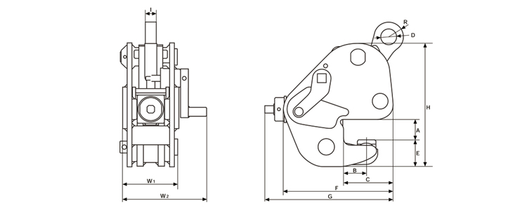 GNE橫吊無(wú)傷鋼板起重鉗尺寸圖